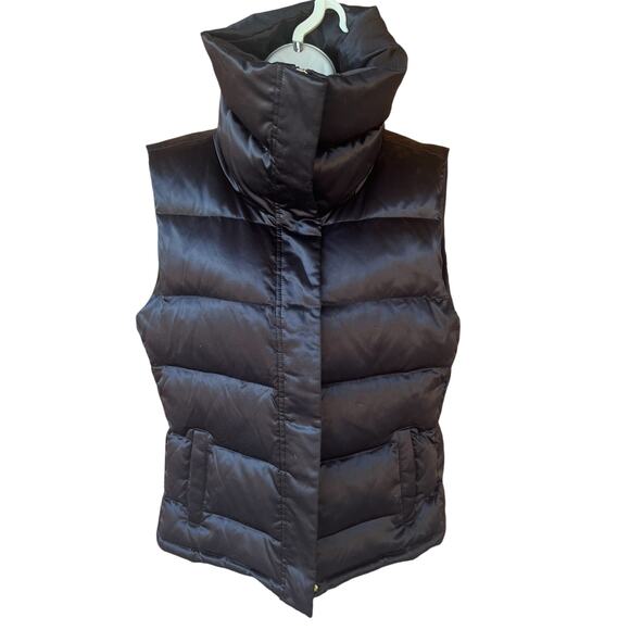 Talbots Down Puffer High Neck Puffer Vest Black Sheen Zip Front w/Snaps Womens M - Picture 2 of 8